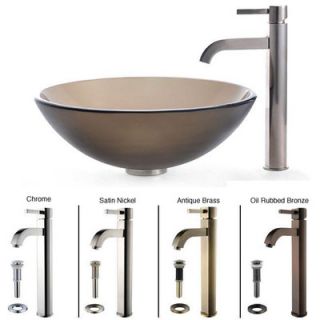 Kraus Frosted Brown Glass Vessel Sink and Ramus Faucet   C GV 103FR