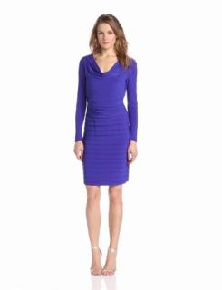 Adrianna Papell Women's Long Sleeve Ruched Blouon Banded Dress, Amethyst, 4