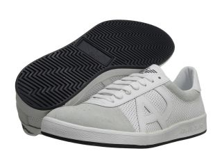 Armani Jeans Perforated Leather Sneaker Mens Lace up casual Shoes (White)