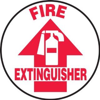 Accuform Signs MFS721 Slip Gard Adhesive Vinyl Round Floor Sign, Legend "FIRE EXTINGUISHER/EXTINTOR DE INCENDIOS" with Arrow Graphic, 17" Diameter, Red on White Industrial Warning Signs