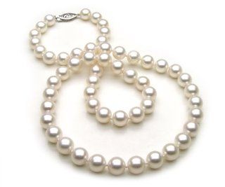 18" AAA Akoya Cultured Pearl Necklace 7X7.5mm with 14K White Gold Clasp: Pearl Strands: Jewelry