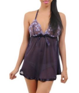 G2 Chic Women's Sheer Lingerie Set with Sequin Details and Lace Cups(LNG SET, PPL S)