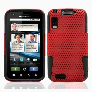 Black & Metal Red Hybrid 2 in 1 Gel Rubber Skin Cover and Molded Premium Hard Plastic Case for Motorola Atrix MB860 + Ultra Premium Clear Film Screen Protector Armor: Cell Phones & Accessories