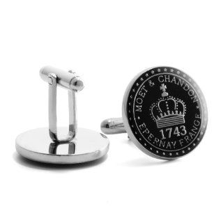 Rare Moet And Chandon 1743 Crown Emblem Black Cuff Links: Jewelry