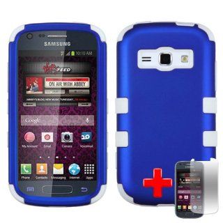 Samsung Galaxy Ring M840 / Galaxy Prevail 2 (Boost/Virgin Mobile) 2 Piece Silicon Soft Skin Hard Plastic Case Cover, Blue/White + LCD CLEAR SCREEN PROTECTOR: Cell Phones & Accessories