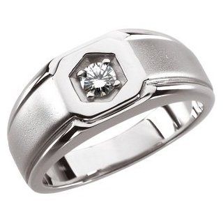 Ann Harrington Jewelry 14k White Gold 4, 5 Or 6.5 mm Round Charles & Covard Created Moissanite Men's Gent's Ring: Jewelry