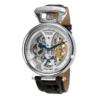 Stuhrling Original Men's 127A2.33152 Emperor's Grand DT Automatic Skeleton AM/PM Indicator Dual Time Silvertone Watch Watches