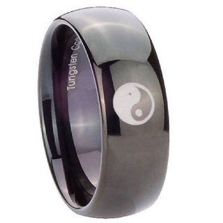 10MM Tungsten Yin Yang Shiny Black Dome Engraved Ring Size 7: Jewelry