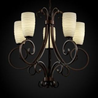 Justice Design POR 8570 18 BMBO DBRZ Victoria 5 Uplight Chandelier, Impression Option: Bamboo Shade Impression, Choose Finish: Dark Bronze Finish, Choose Lamping Option: Standard Lamping    
