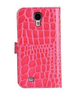 HJX Hot Pink S4 I9500 Wallet Style Magnetic Flip Textured Crocodile Faux Leather Case with Credit Card / ID Slots for Samsung Galaxy S4 I9500: Cell Phones & Accessories