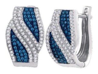 0.5 cttw 10k White Gold Blue Diamond Huggie Hoop Earrings (Real Diamonds: 1/2 cttw): Jewelry