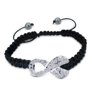 Shamballa Black Laced Cancer Awareness Bracelet Paved in High Quality White CZ Stones: Jewelry
