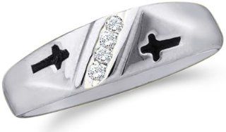 10k White or Yellow Gold Cross Four 4 Stone Channel Set Round Cut Mens Diamond Wedding Ring Band 6mm (.05 cttw): Jewelry