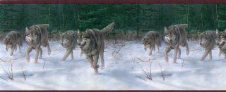Wolf Pack Wallpaper Border Winter Hunting in Mountain Snow HB732B    
