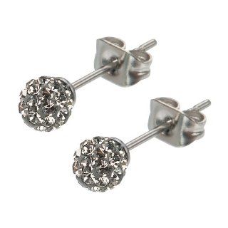 Inox Women Stainless Steel Black Diamond 4mm Crystal Ball Stud Earrings SSE734BD Jewelry