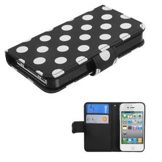 IMAGITOUCH(TM) 4 Item Combo APPLE iPhone 4S 4 White Polka Dots Black Frosted Book Style Wallet Case with Credit Card Slot (with card slot) (755) (Stylus pen, ESD Shield bag, Pry Tool, Phone Cover) Cell Phones & Accessories