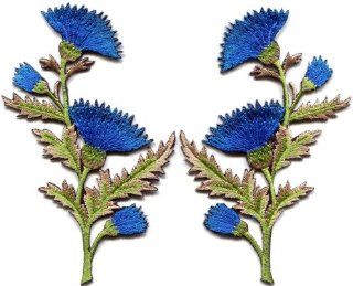 Blue Carnation Spray Pair Flowers Floral Boho Applique Iron on Patches S 756 Handmade Design From Thailand 
