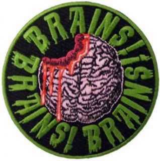 Novelty Iron On Patch   Creepy Zombie Dead "Eat Me" Head Brains Applique: Clothing