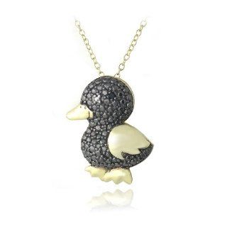 Gold Tone over Sterling Silver Black Diamond Accent Duck Necklace: Pendant Necklaces: Jewelry