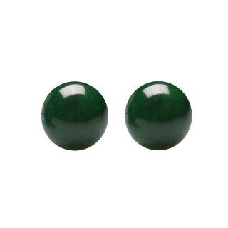 Dark Green Jade 10mm Sterling Silver Ball Stud Earrings: Jewelry
