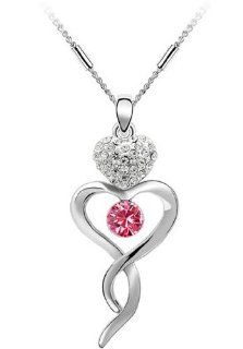 JBG Fashionable Grace Element Dangle Pendant Crystal Necklace Newest Ladylike Jewelry Sterling Rose Red Silver Necklace Superb Gift for Daughter, Little Girls: Jewelry