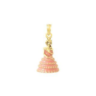 3d Gold Charm Charleston Southern Belle With Pink Dress: Million Charms: Jewelry