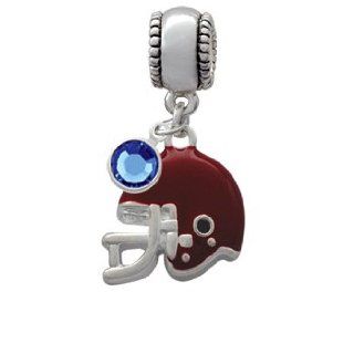 Small Maroon Football Helmet Charm Bead with Sapphire Crystal Dangle: Delight: Jewelry