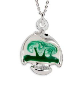 .925 Sterling Silver Green White Enamel Fish Pendant: Jewelry