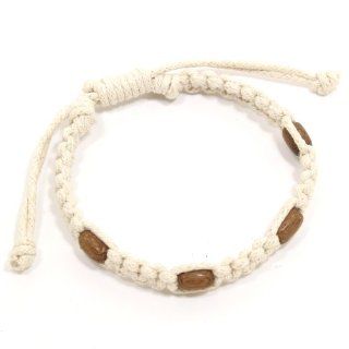 Off White Macrame Bracelet with Small Madre de Cacao Tube Beads, Sliding Lock (7.5 IN): Jewelry