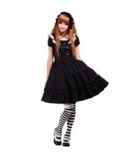 Black Cotton Lace Short Sleeves Classic Lolita Dress: Adult Sized Costumes: Clothing