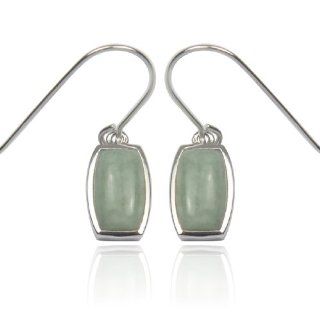 Sterling Silver Green Jade Wire Earrings: Jewelry