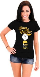 Peanuts Charlie Brown Black & Yellow Juniors Black T Shirt: Clothing