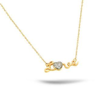 Sterling Silver Gold Plated Love With Pave Heart Cz Necklace 16 Inch Plus 2 Inch Chain: Jewelry