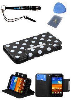 IMAGITOUCH(TM) 4 Item Combo SAMSUNG Galaxy S II 4G White Polka Dots Black Frosted Book Style Wallet Case with Credit Card Slot (with card slot) (755) (with Package) (Stylus pen, ESD Shield bag, Pry Tool, Phone Cover) Cell Phones & Accessories