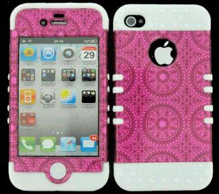Case Cover Soft For Apple iPhone 4G 4S Hard White Skin+Transparent Hot Pink Snap: Cell Phones & Accessories