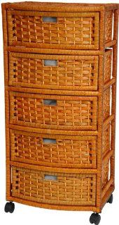 Oriental Furniture Bargain Price Extra Tall, 37 Inch 5 Drawer Woven Fiber Rattan Style Storage Chest Cabinet, Honey   Wicker Cabinet
