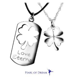 Match of Life White Gold Plated 925 Sterling Silver Eternal Love Four Leaf Clover Pendant Necklaces Pair: Jewelry