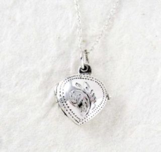 Sterling Silver Heart Engraved Locket Necklace, 18" Pendant Necklaces Jewelry