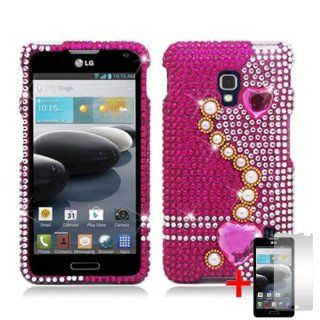 LG OPTIMUS F6 D500 PINK PEARL HEART DIAMOND BLING COVER HARD CASE + FREE SCREEN PROTECTOR from [ACCESSORY ARENA]: Cell Phones & Accessories