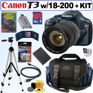 Canon EOS Rebel T3 12.2 MP CMOS Digital SLR Camera with Sigma 18 200mm f/3.5 6.3 DC Wide Angle Super Zoom Lens + 16GB Deluxe Accessory Kit  Digital Slr Camera Bundles  Camera & Photo