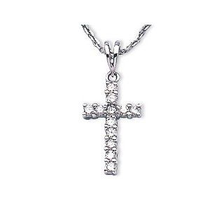 14K White Gold Diamond Cross Pendant (chain NOT included): Jewelry
