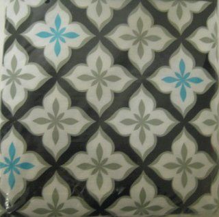 Black, White, Aqua Blue Flower Peva Tablecloth (52in X 70in)   Striped Tablecloth