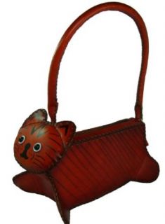 A Lovely Kitty Shape, Real Leather Handbag, Unique design and Well Hand Made .: Clothing