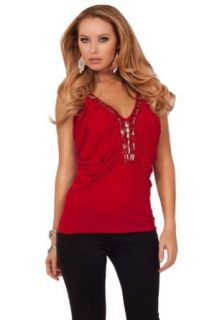 Hot from Hollywood Women's Beaded V Neck Sleeveless Tuck in Stitching Club Top at  Womens Clothing store