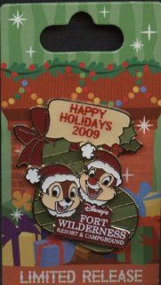 Disney Pins   Happy Holidays 2009   Disney's Fort Wilderness Resort & Campground   Chip and Dale  Limited Release Pin 73844 
