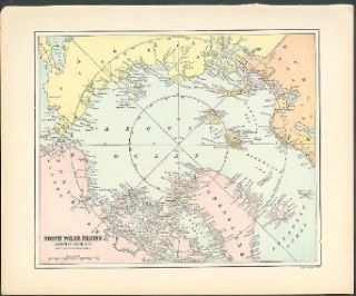 North Pole Arctic Ocean map expeditions noted ca 1890s Entertainment Collectibles