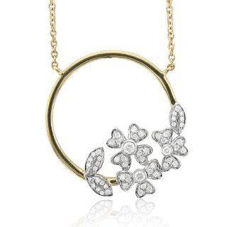 14k Two Tone Gold Circle Flower Diamond Pendant Necklace (GH, I1 I2, 0.37 carat) Diamond Delight Jewelry