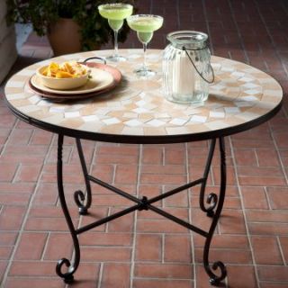 Palazetto Pontino 36 in. Round Mosaic Chat Table with Iron Rim   Patio Tables