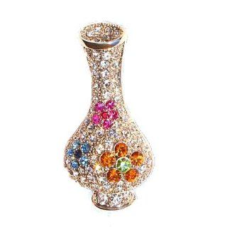 Flower Vase Pin Brooch Swarovski Crystals Pink Blue Amber Yellow White Crista: Sparkling Collectibles: Jewelry