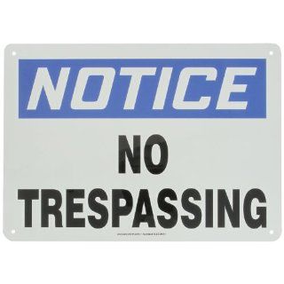 Accuform Signs MATR806VA Aluminum Safety Sign, Legend "NOTICE NO TRESPASSING", 10" Length x 14" Width x 0.040" Thickness, Blue/Black on White: Industrial Warning Signs: Industrial & Scientific